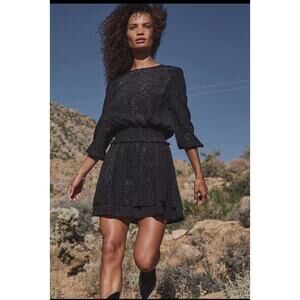 Rails Inez Gray Boho Flowy Mini Dress elastic waist in Slate Python Size Small‎